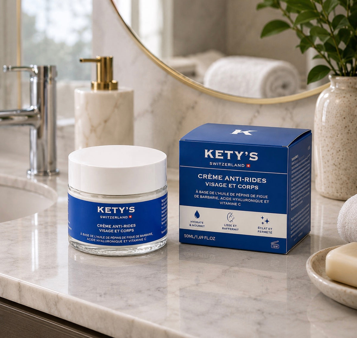 Crème anti-rides, visage et corps avec coffret - soin cosmétique suisse premium